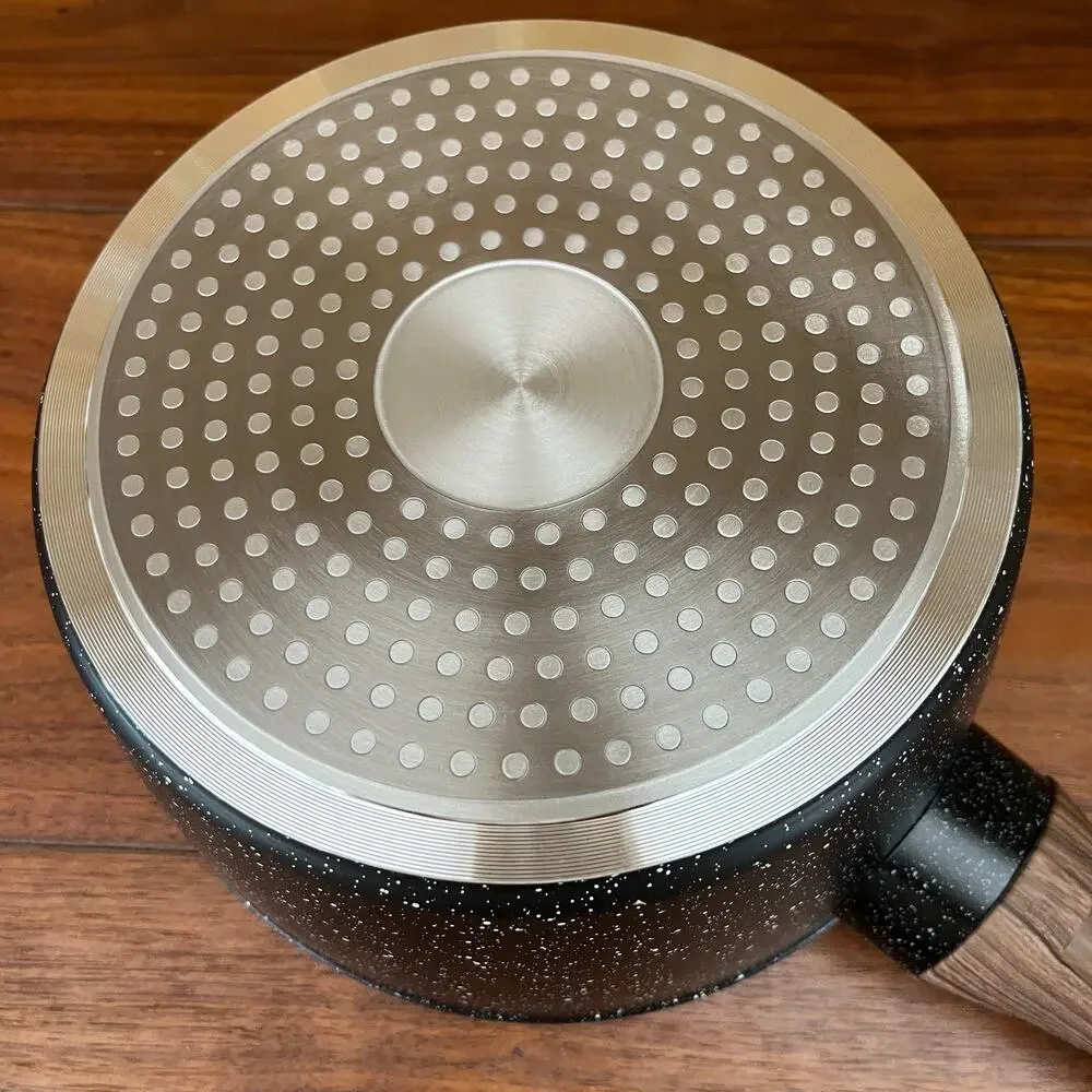 Black Speckled Aluminum Non-Stick 2.5 Quart Saucepan and Lid w/ Bakelite Handle